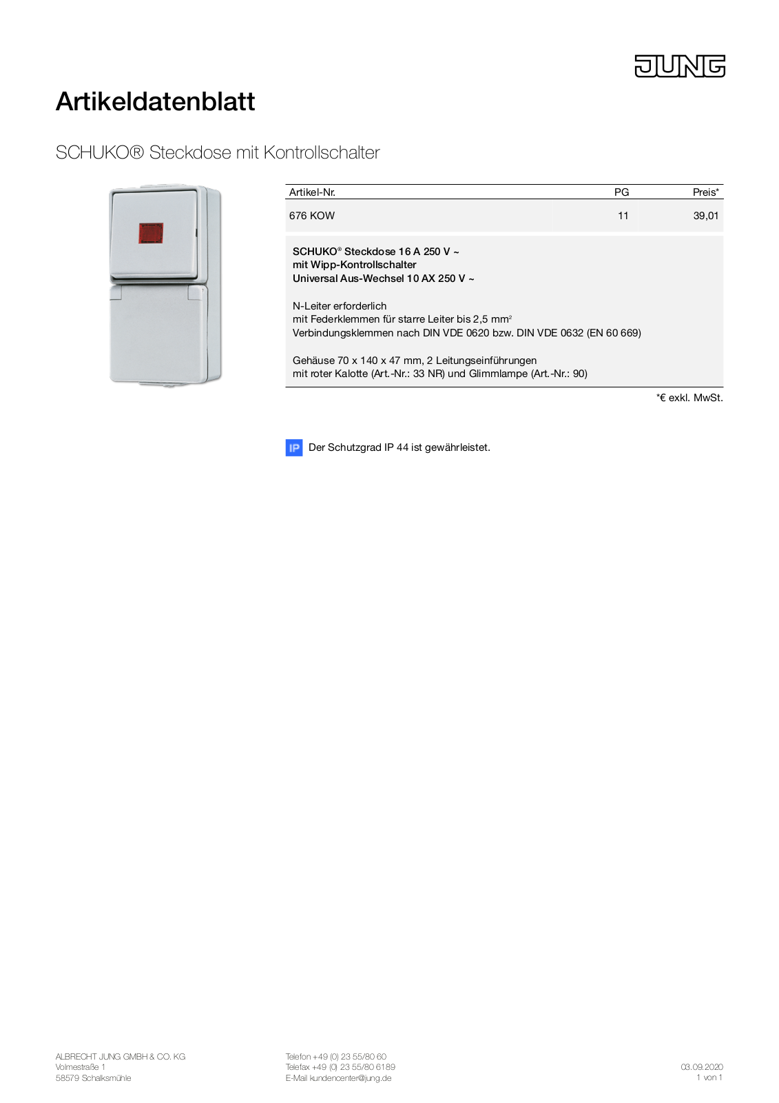 Jung 676 KOW User Manual