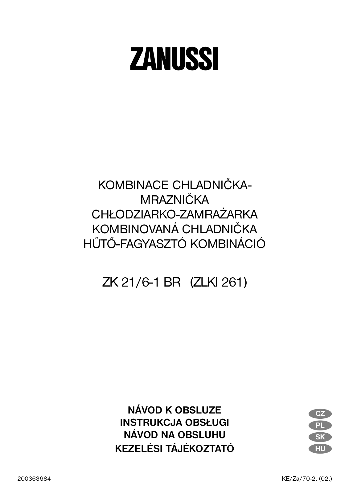 Zanussi ZK 21/6-1 BR User Manual