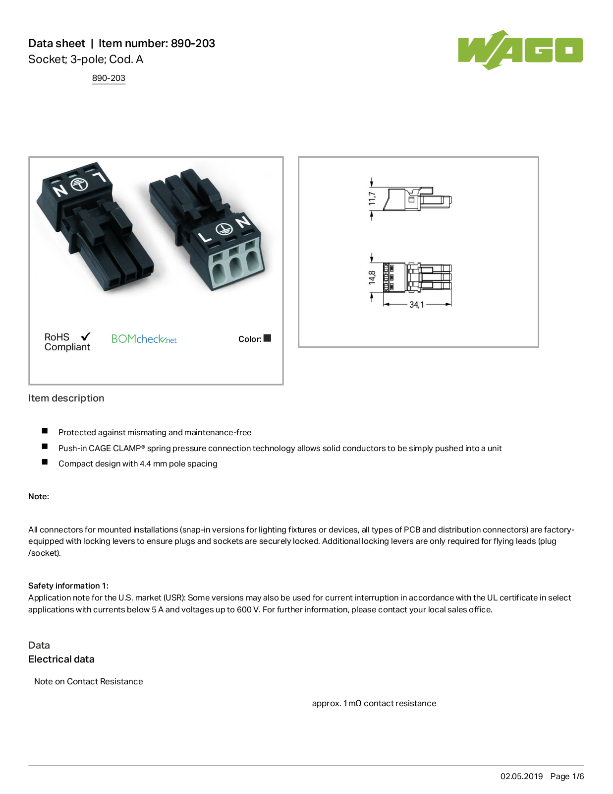 Wago 890-203 Data Sheet