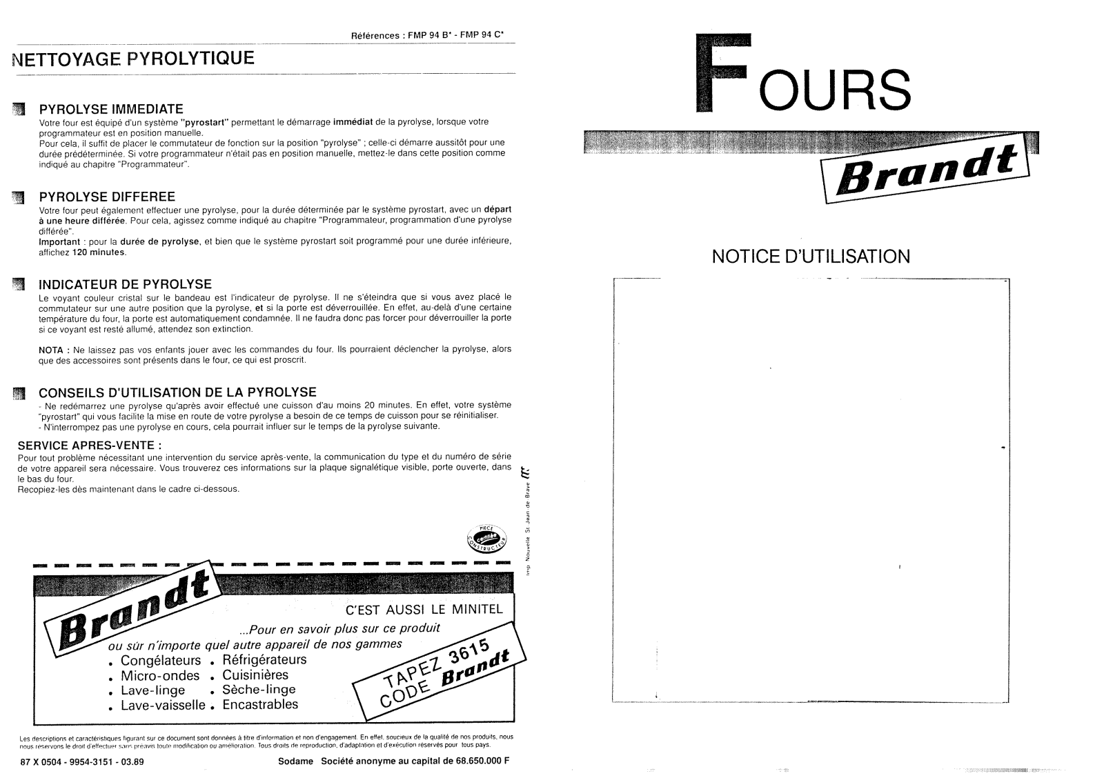 BRANDT FMP94 User Manual