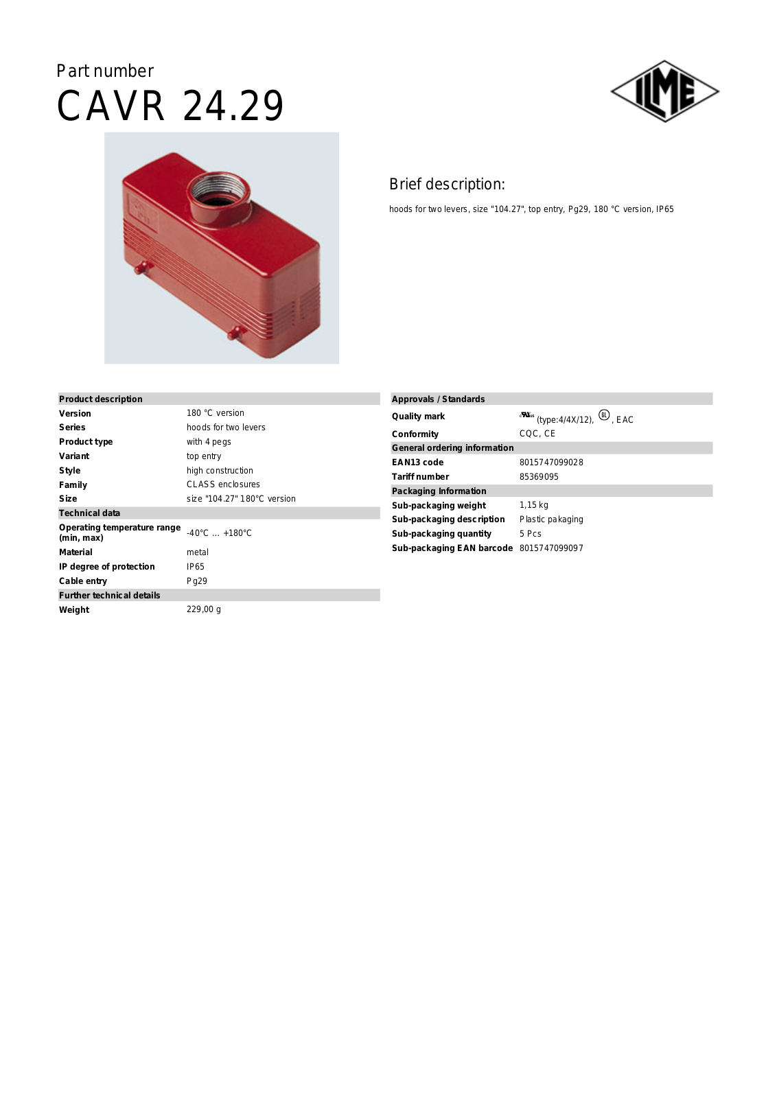 ILME CAVR-24.29 Data Sheet