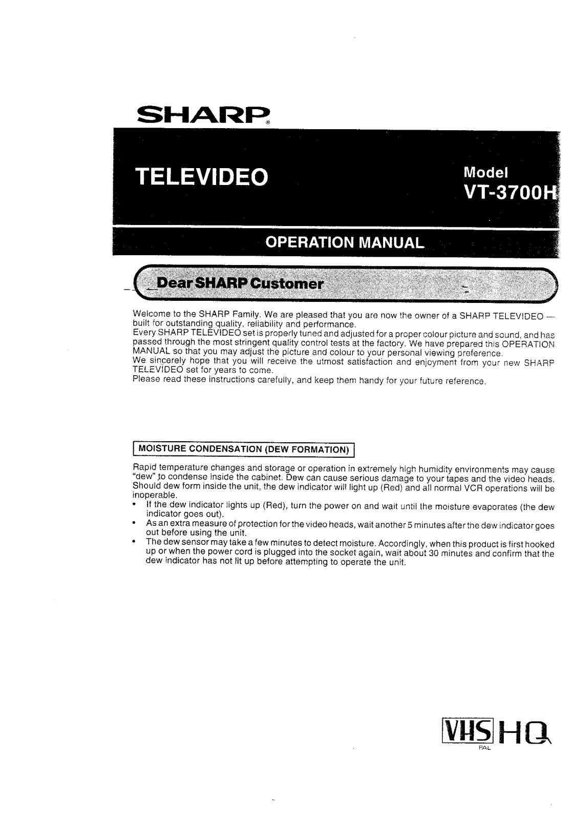 Sharp VT3700H User Manual