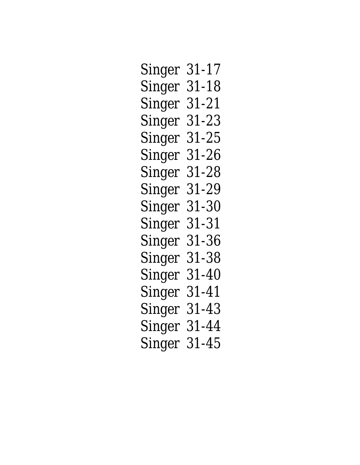 SINGER 31-22, 31-17, 31-18, 31-21, 31-23 Parts List