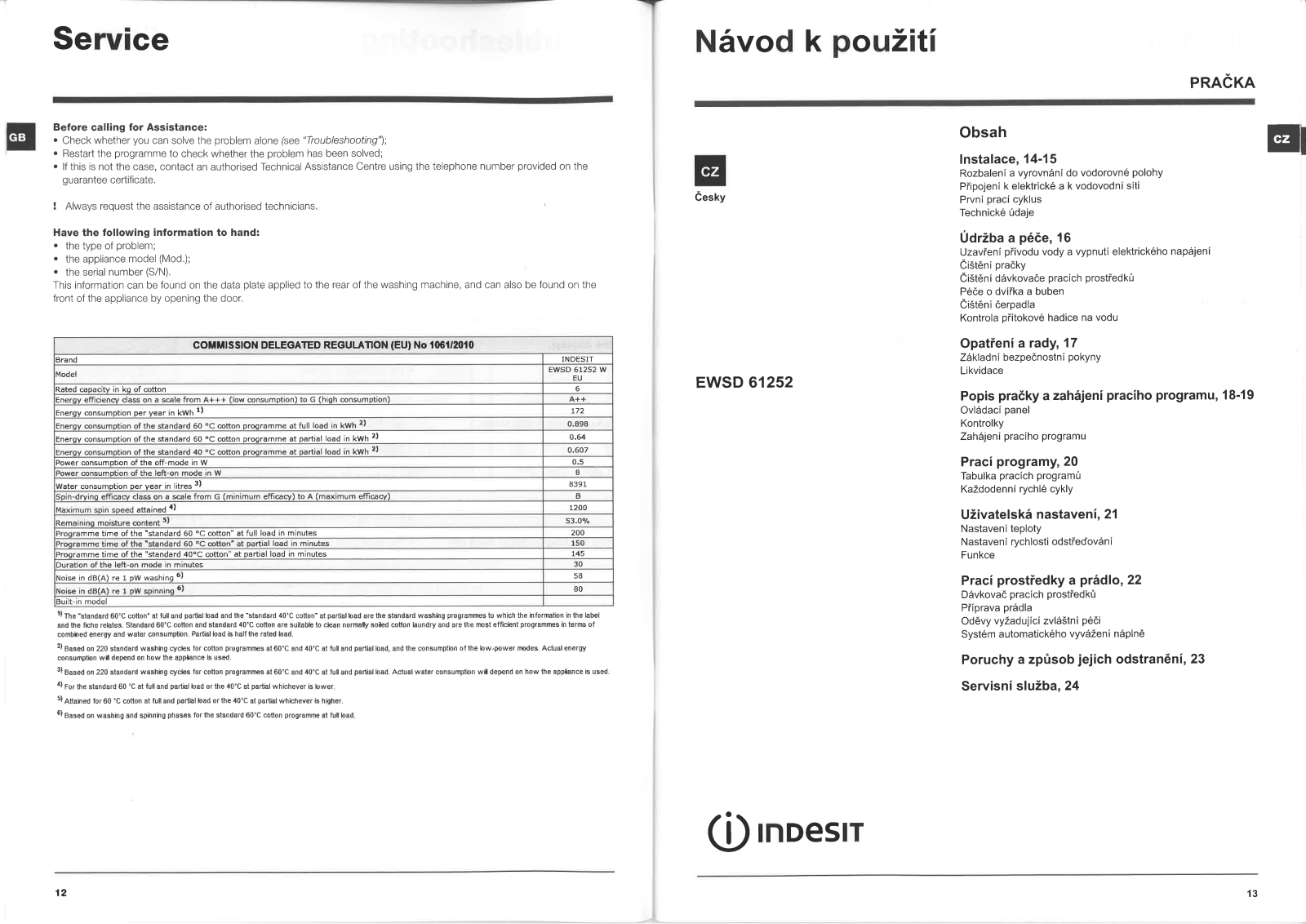 Indesit EWSD 61252 W User Manual