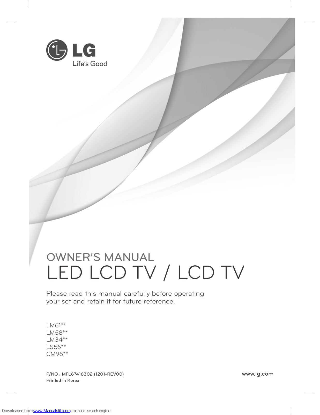 LG LM61xx Series, LM58xx Series, LM34xx Series, LS56xx Series, CM96xx Series Owner's Manual