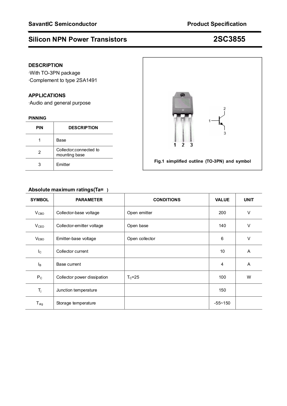 Datasheet 2SC3855Y Specification - ManualMachine.com