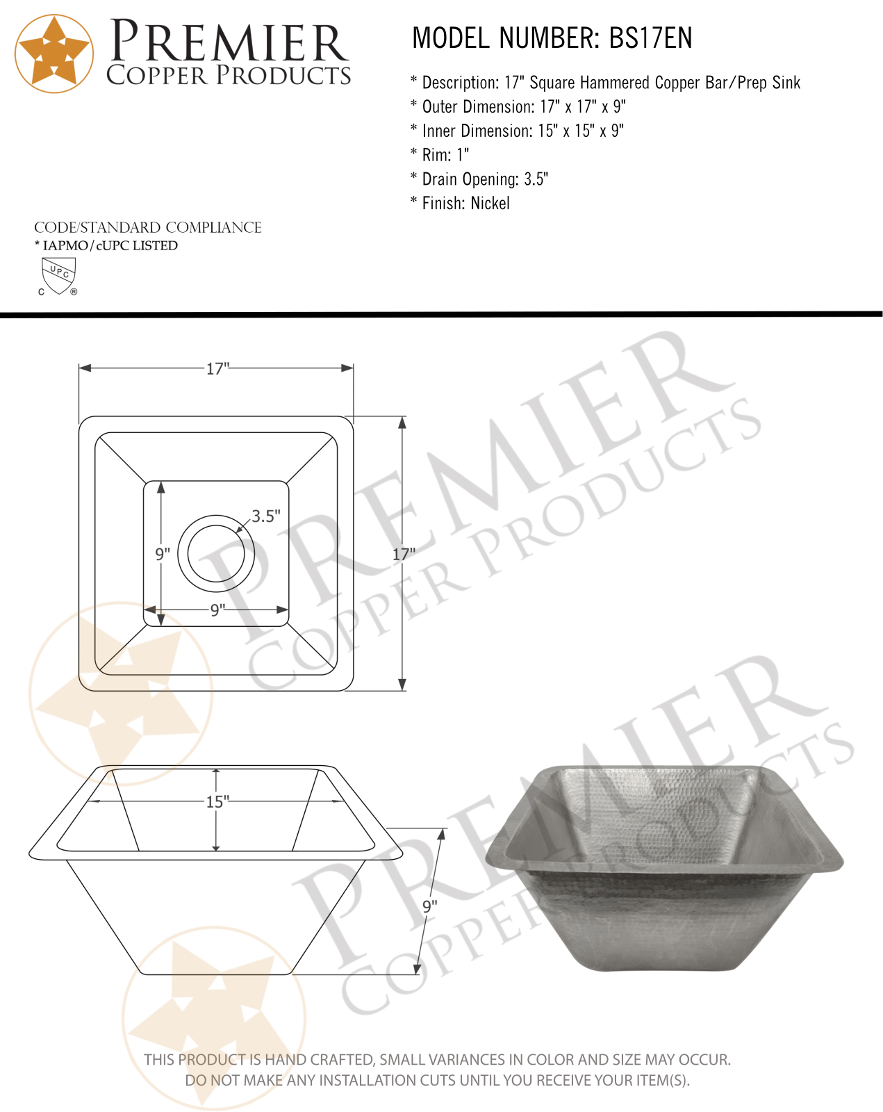 Premier Copper Products IER1697 Specifications - ManualMachine.com