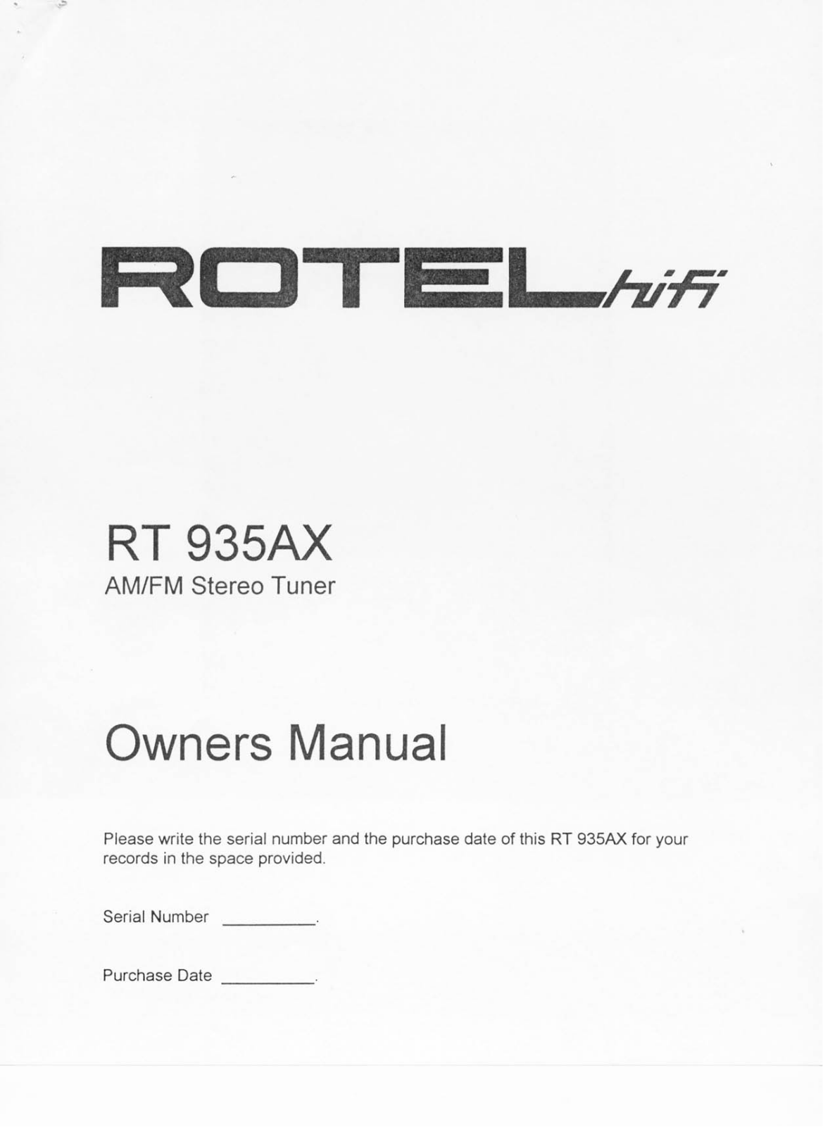 Rotel RT 935AX User Manual