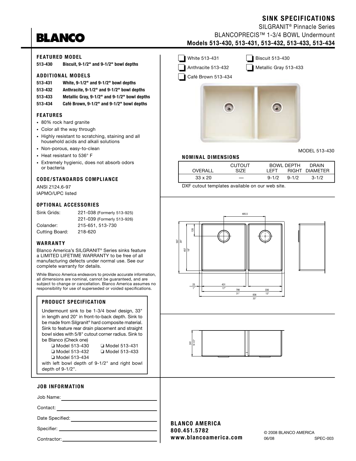 Blanco 513-432, 513-431, 513-430, 513-433, 513-434 User Manual