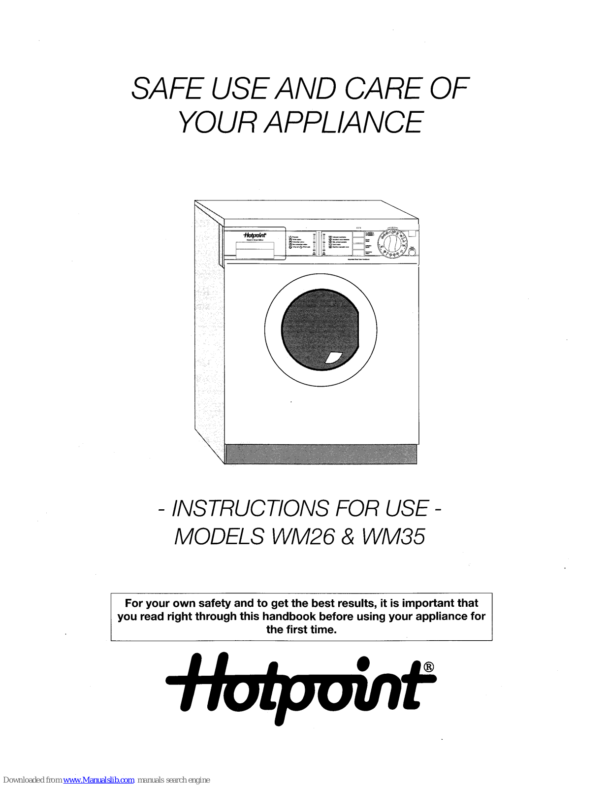 Hotpoint WM35, WM26 Instructions For Use Manual