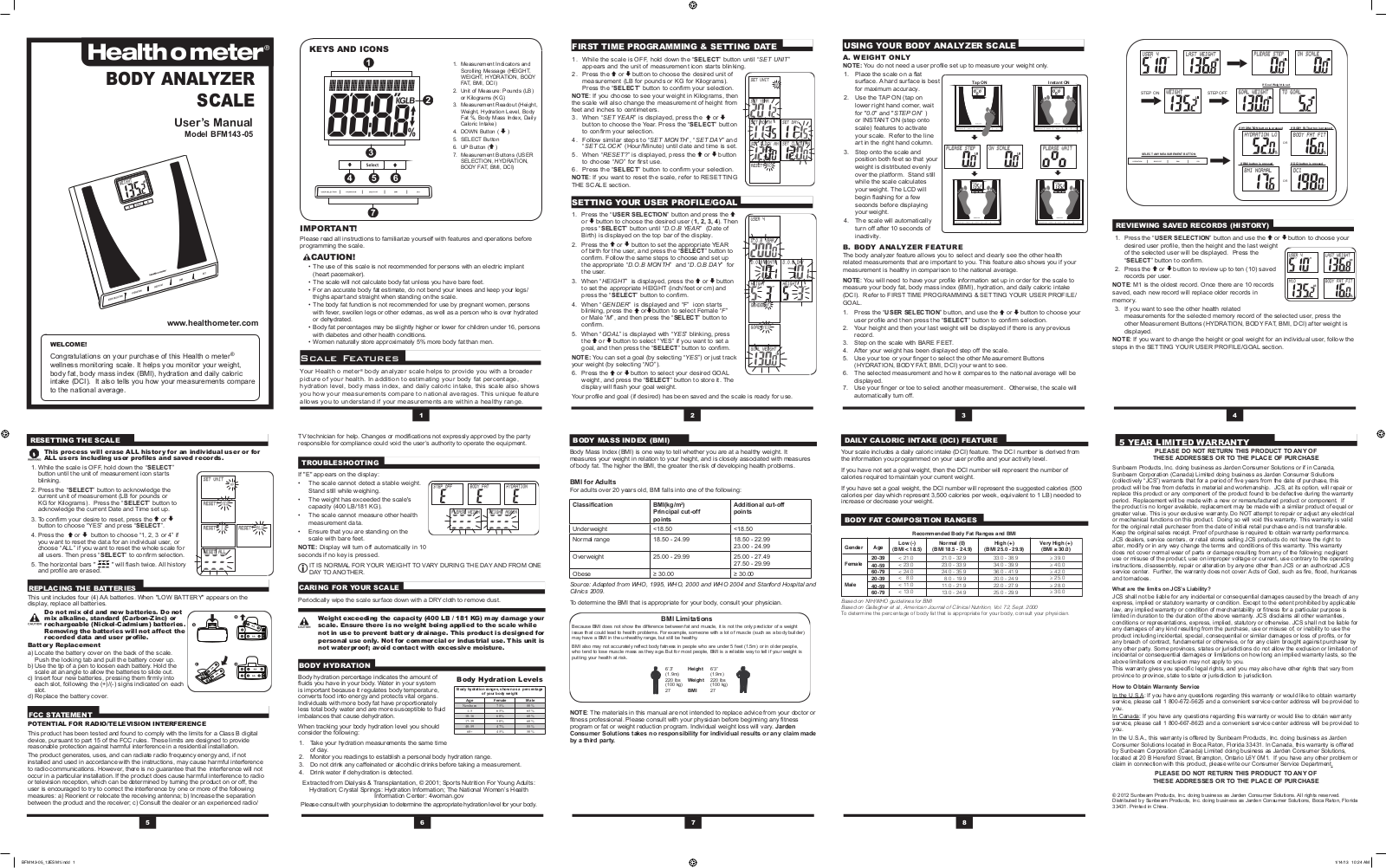 Health o meter BFM143 Owner's Manual