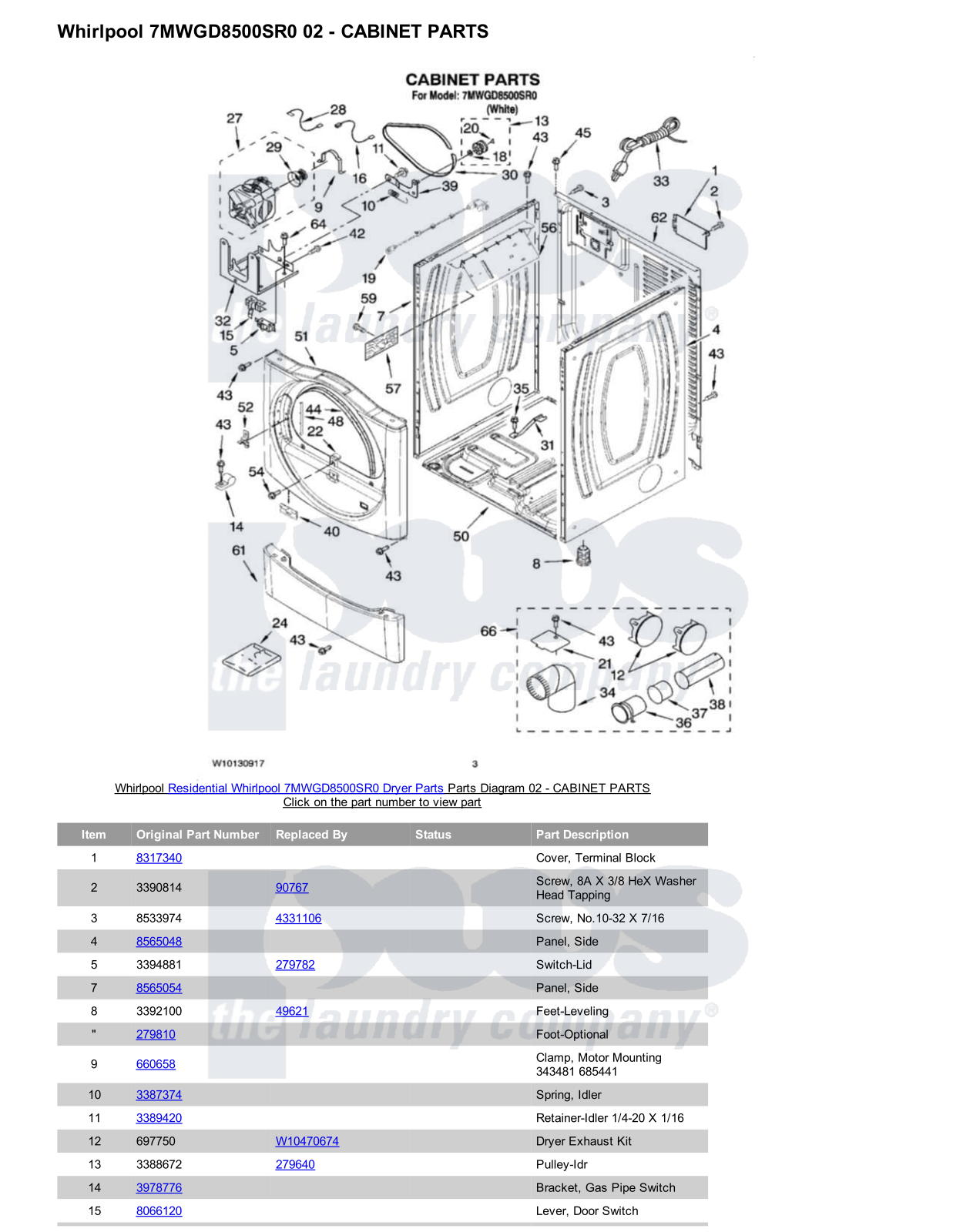 Whirlpool 7MWGD8500SR0 Parts Diagram