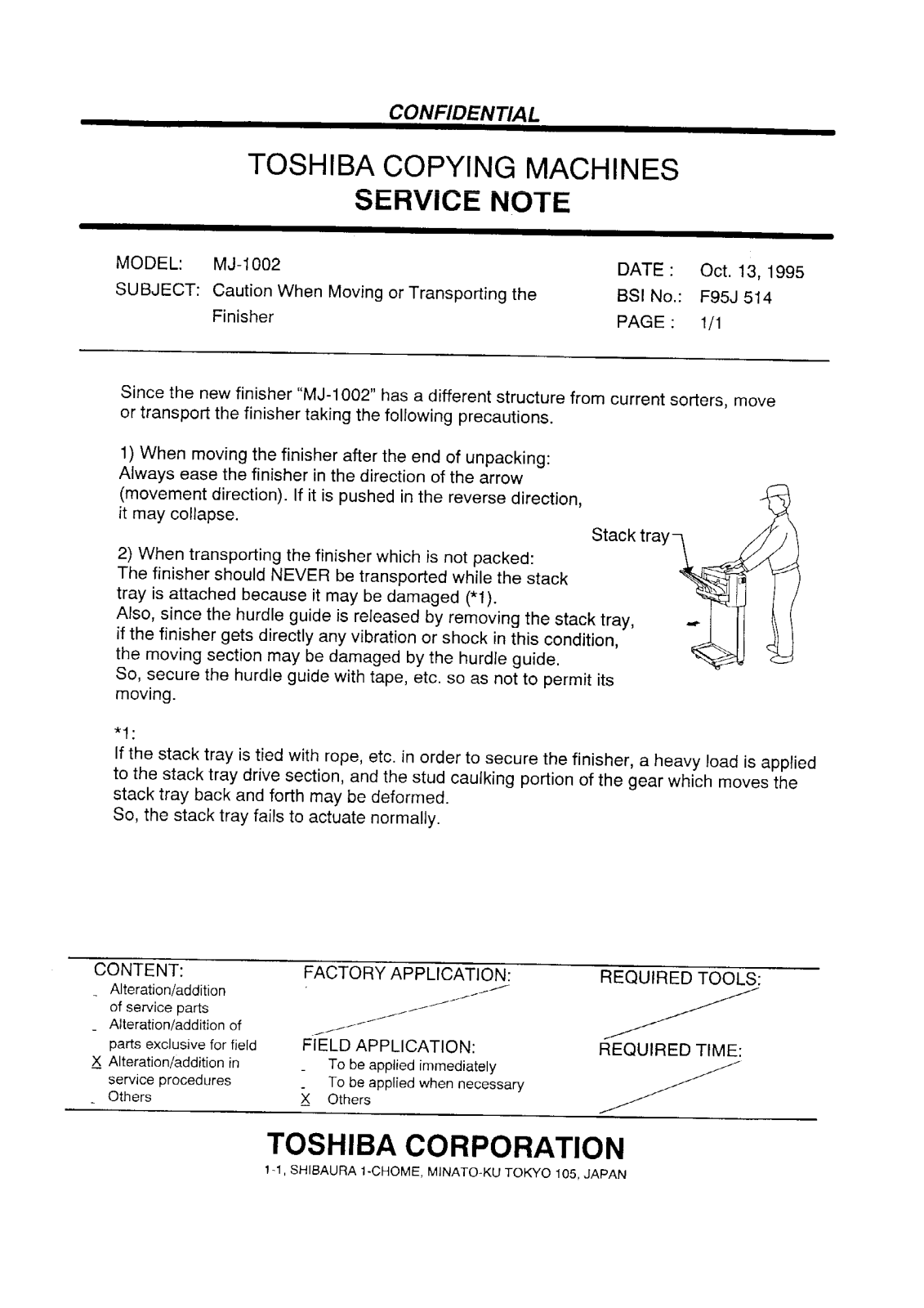 Toshiba f95j514 Service Note