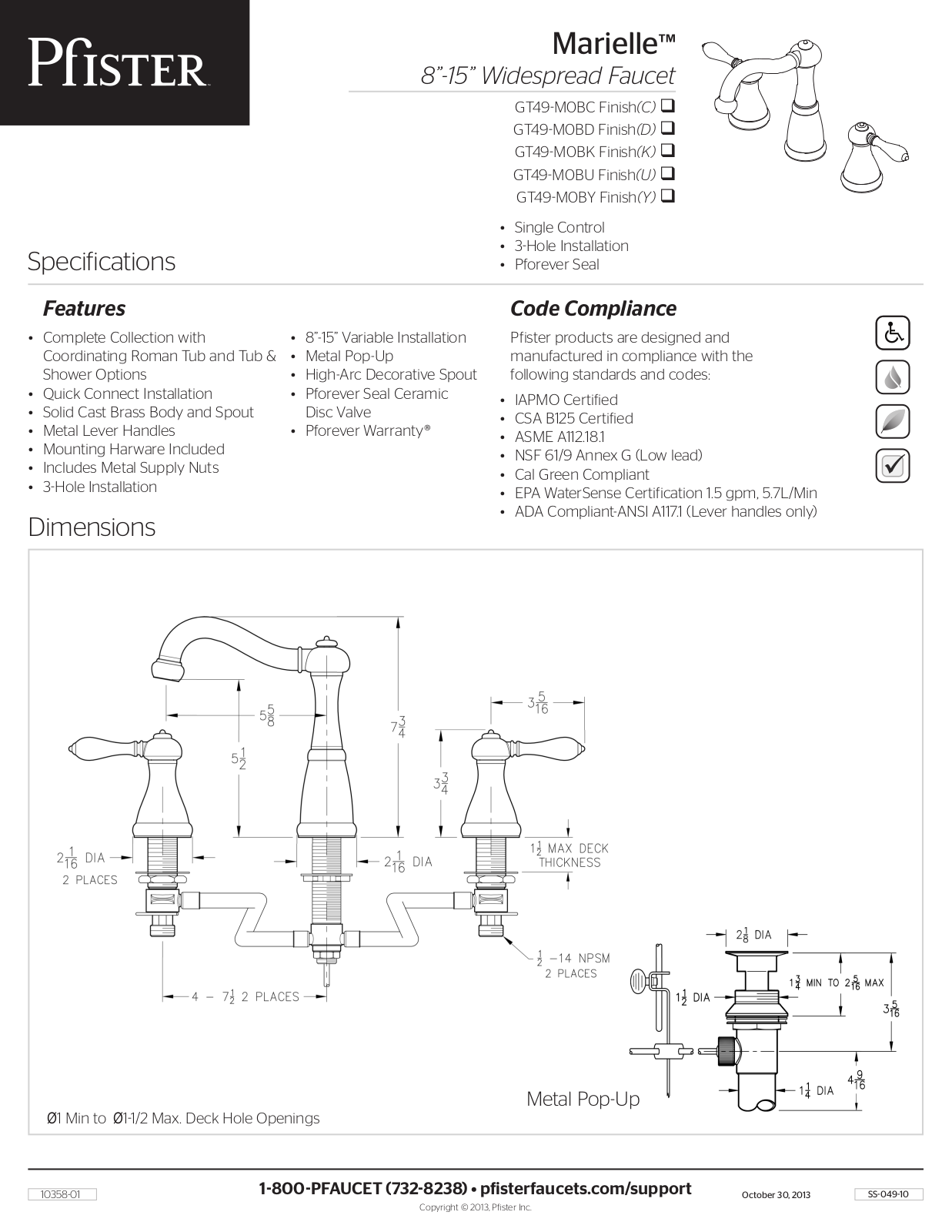 Pfister PPR3019 Specifications - ManualMachine.com