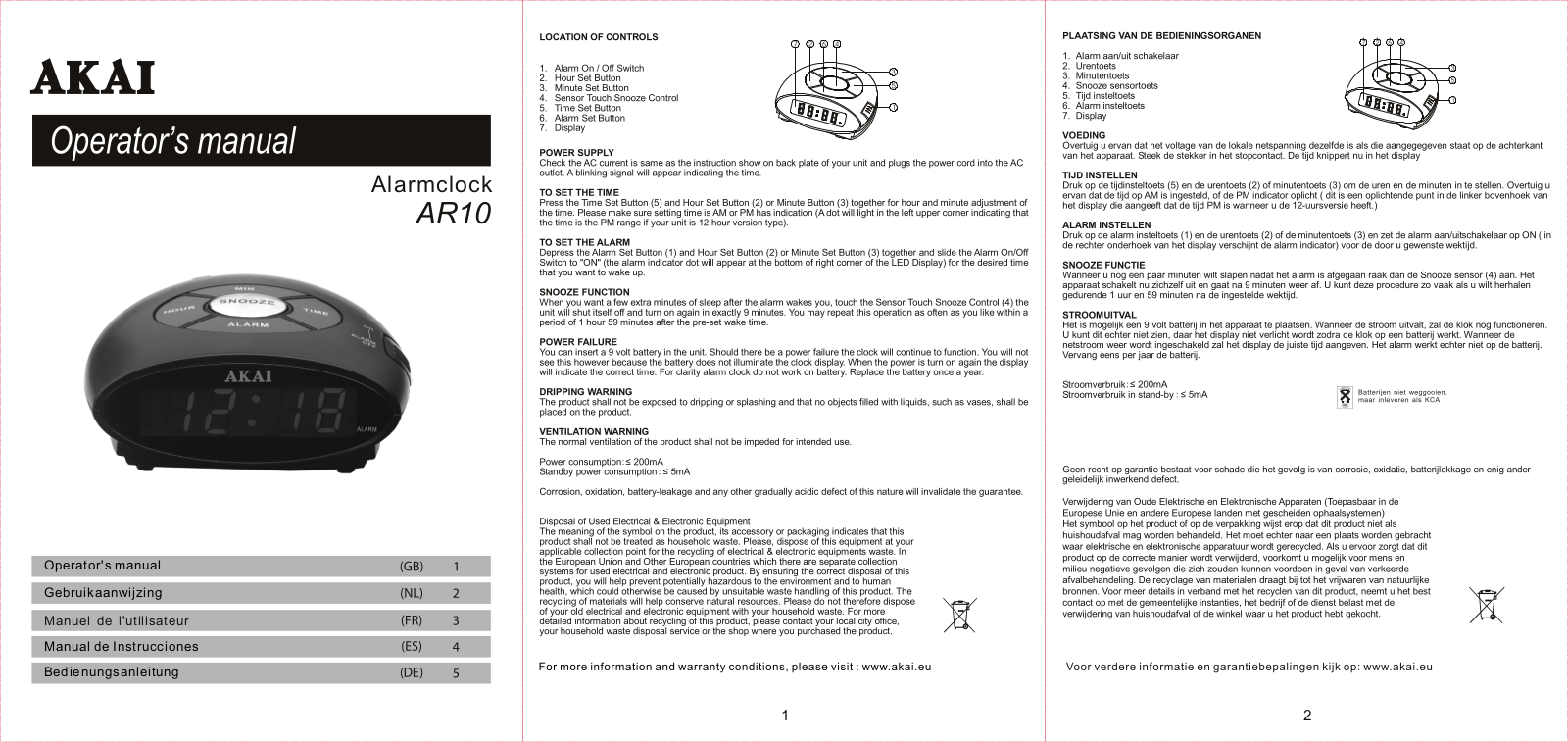 Akai AR10, AR10W User Manual