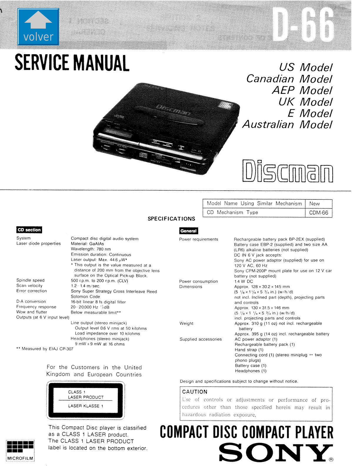 SONY D 190 X Service Manual