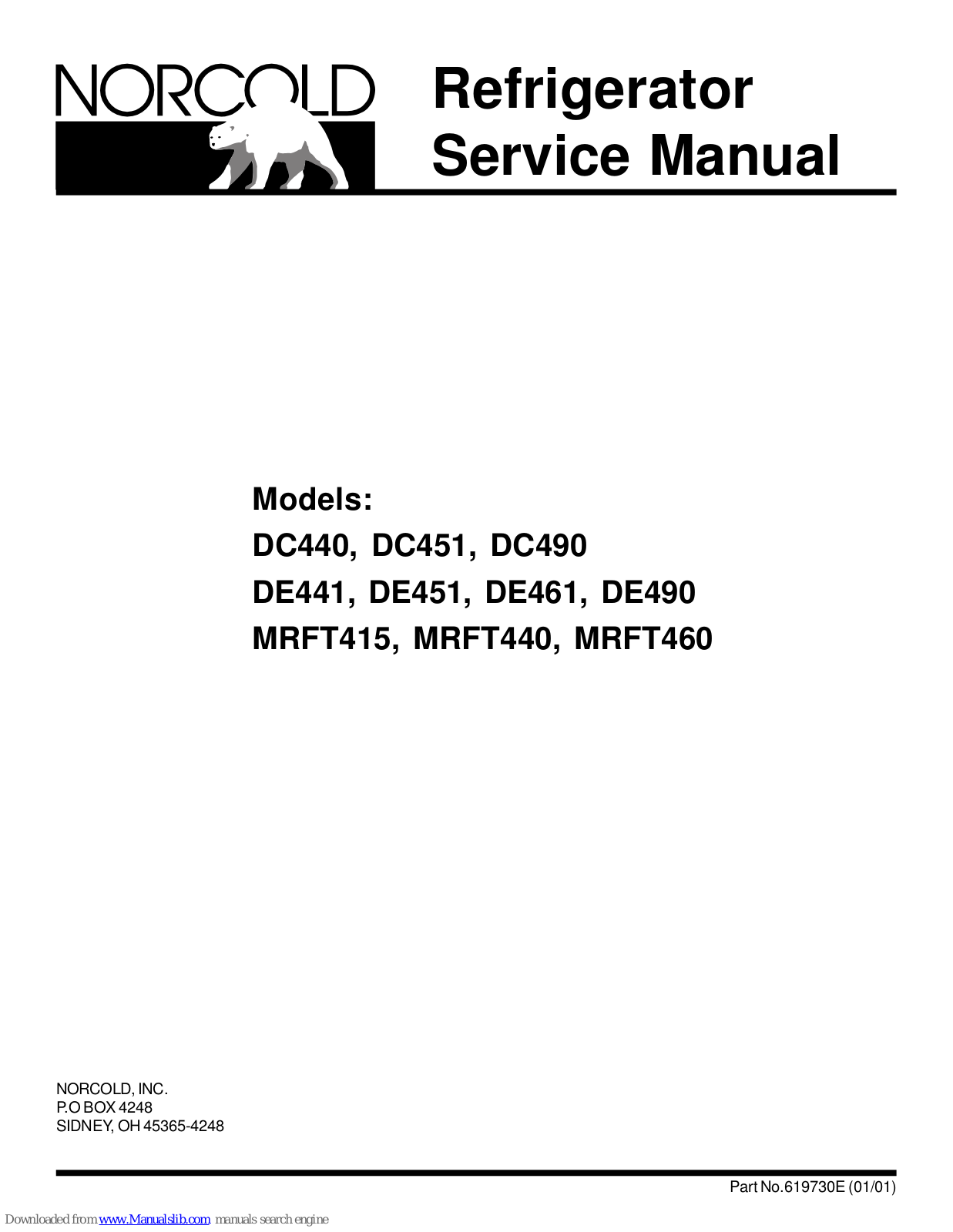 Norcold DC440, DC451, DC490, DE441, DE451 Service Manual