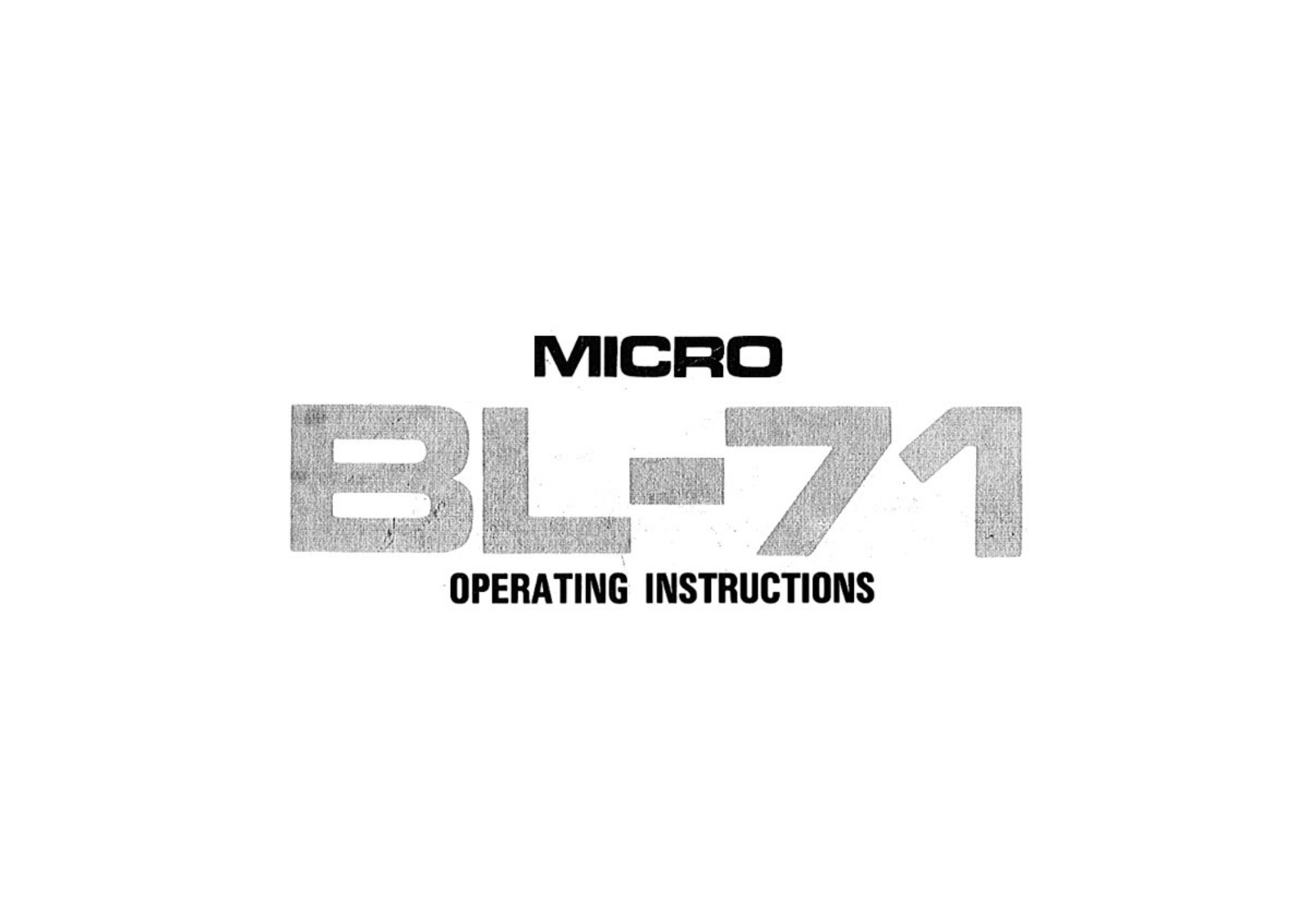 Micro Seiki BL-71 Owners manual