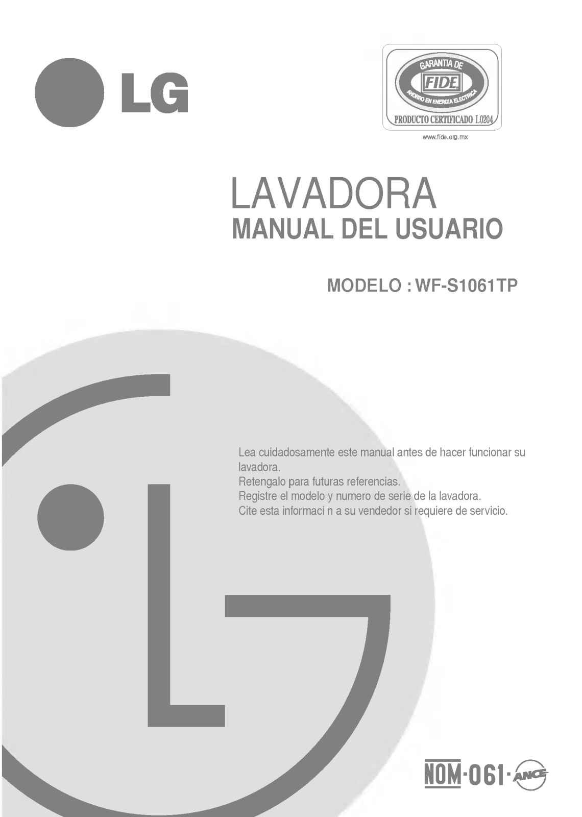 LG WF-S8302TP Owner's Manual