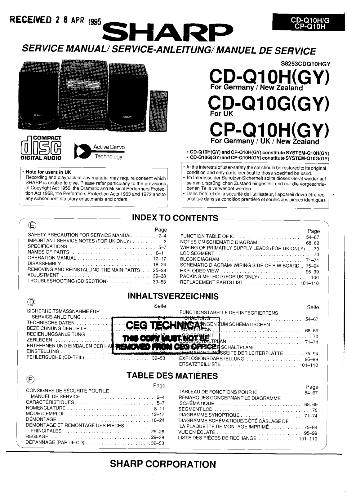 Sharp CDQ-10 Schematic