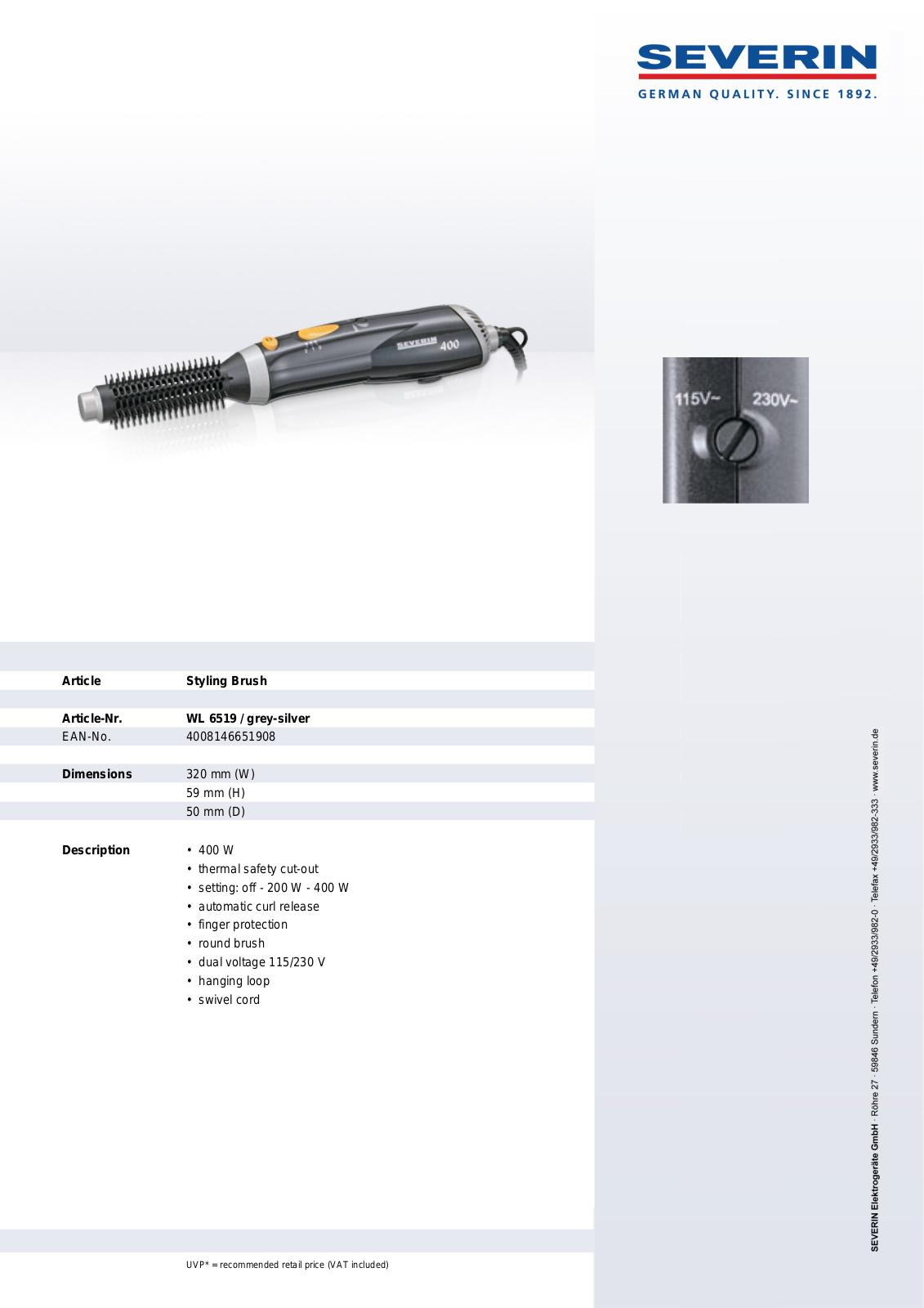 Severin STYLING BRUSH, WL 6519 User Manual