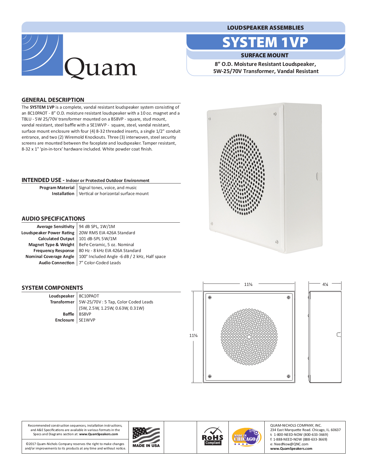 Quam SYSTEM-1-VP Specifications