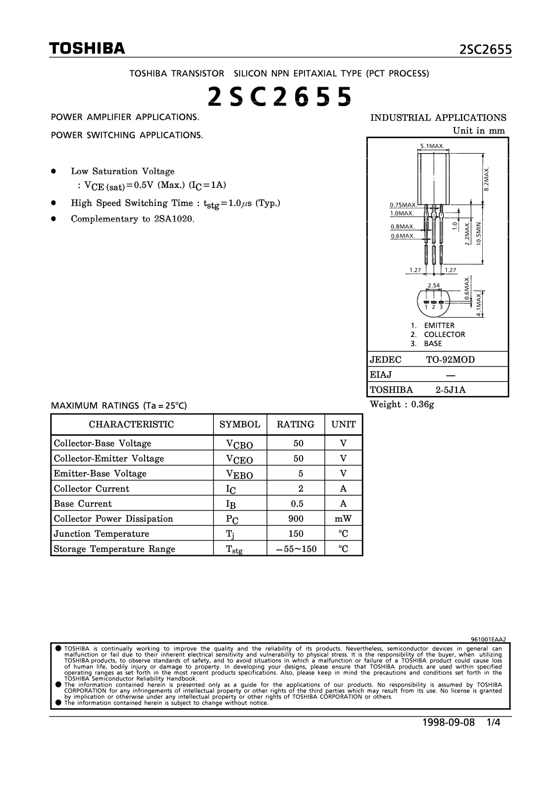 Toshiba 2SC2655 Datasheet