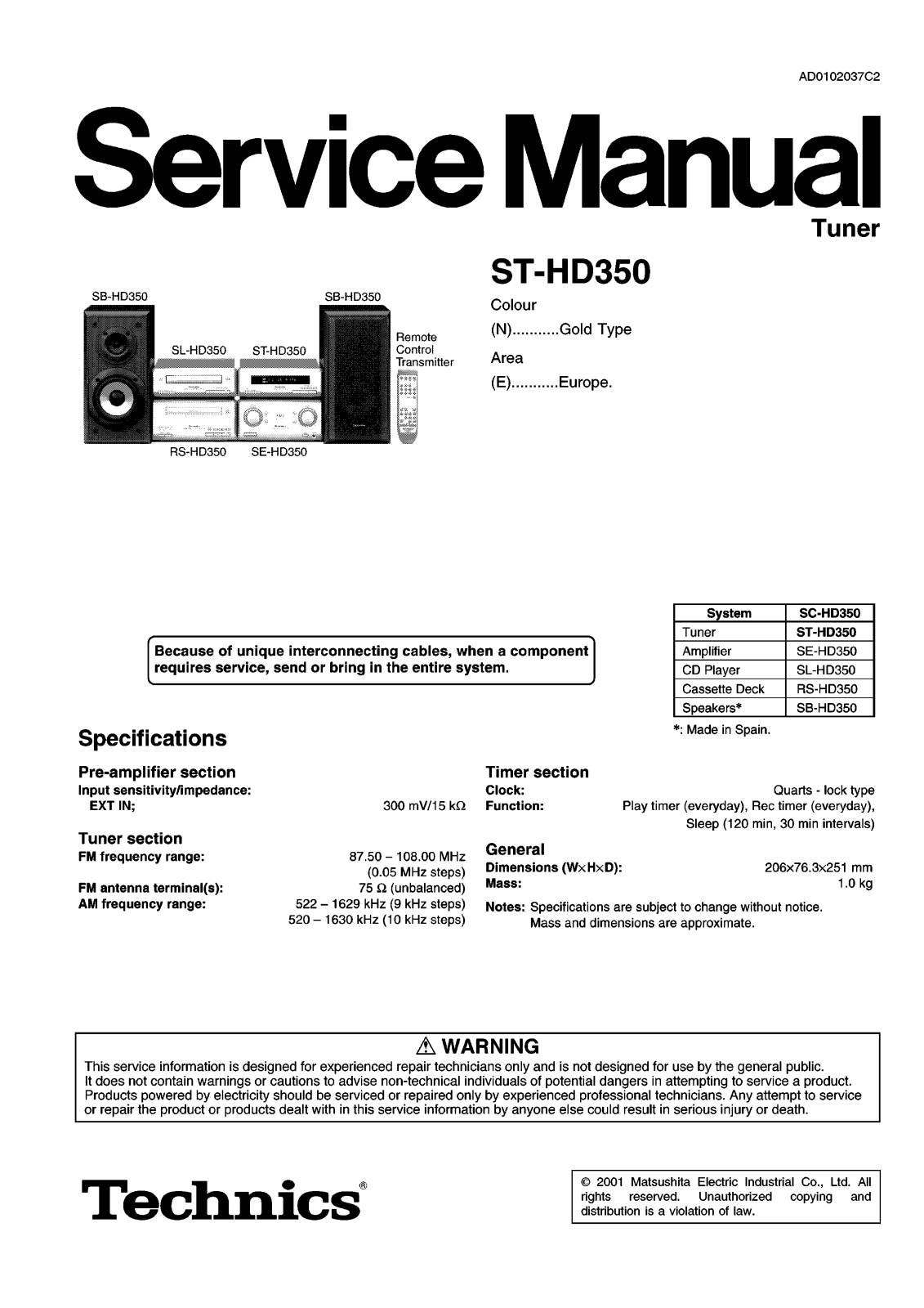 Technics STHD-350 Service manual