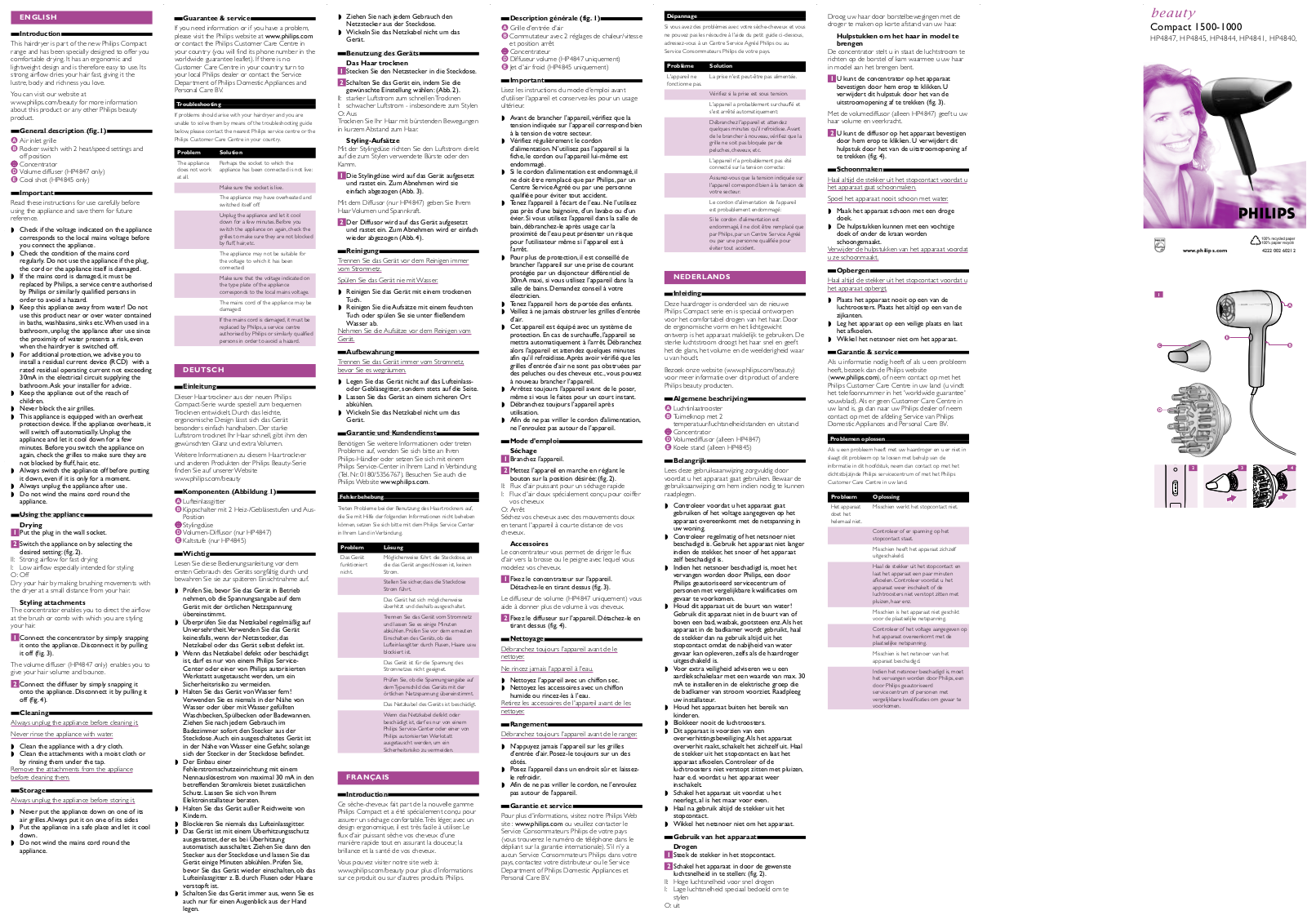 Philips HP4841, HP4847, HP4840, HP4845, HP4844 User Manual