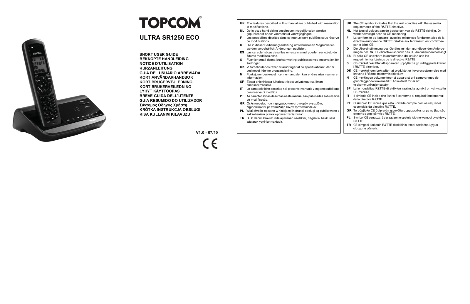 Topcom ULTRA SR1250 ECO Operating Instructions