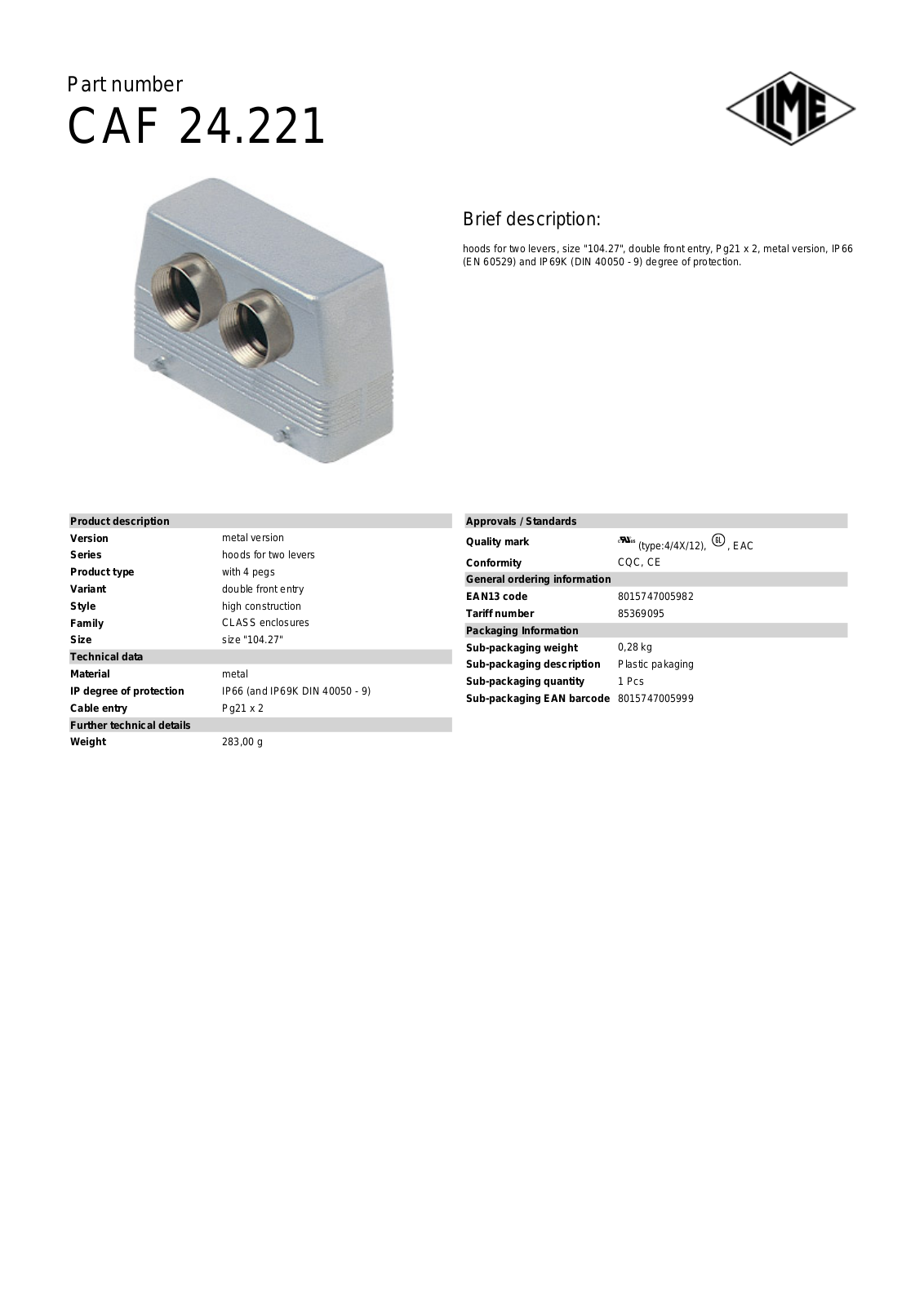 ILME CAF-24.221 Data Sheet