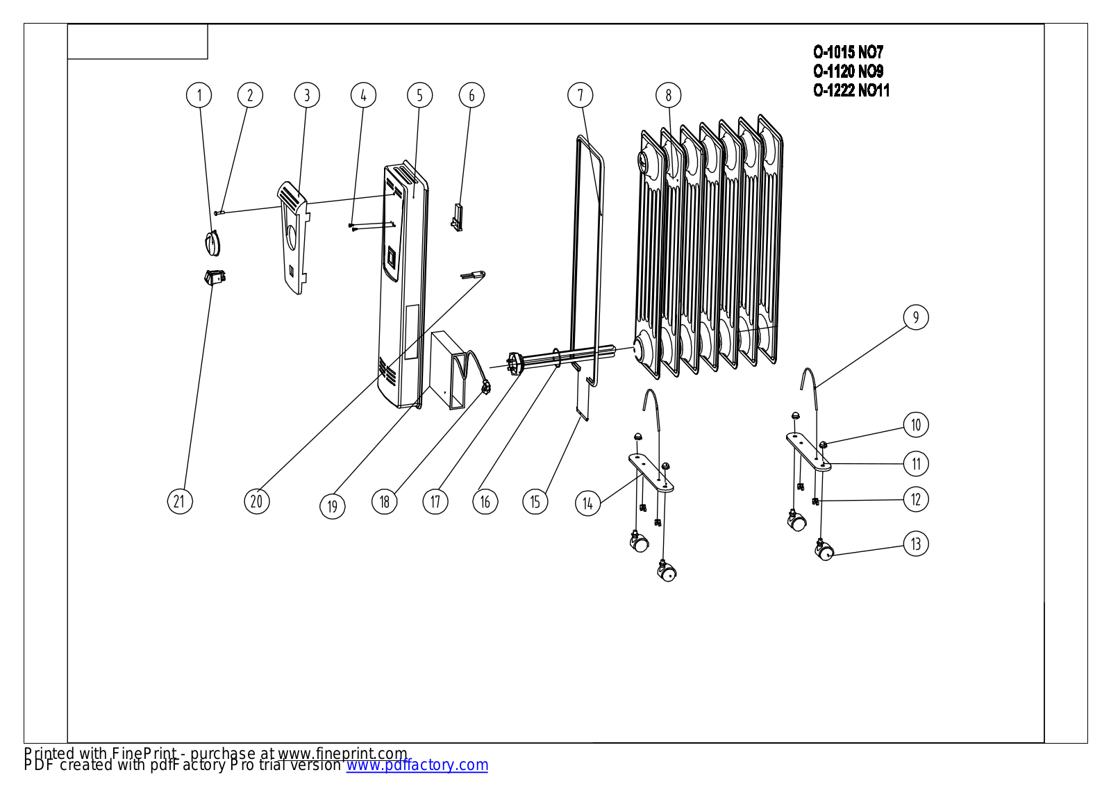 BORK O-1015 NO 7, O-1120 NO 9, O-1222 NO 11 Spare Parts List