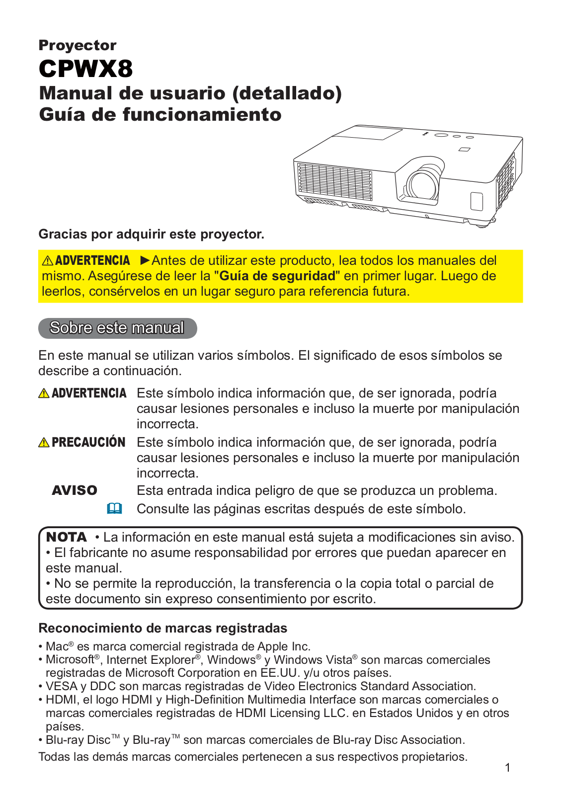 Hitachi CPWX8 User Manual