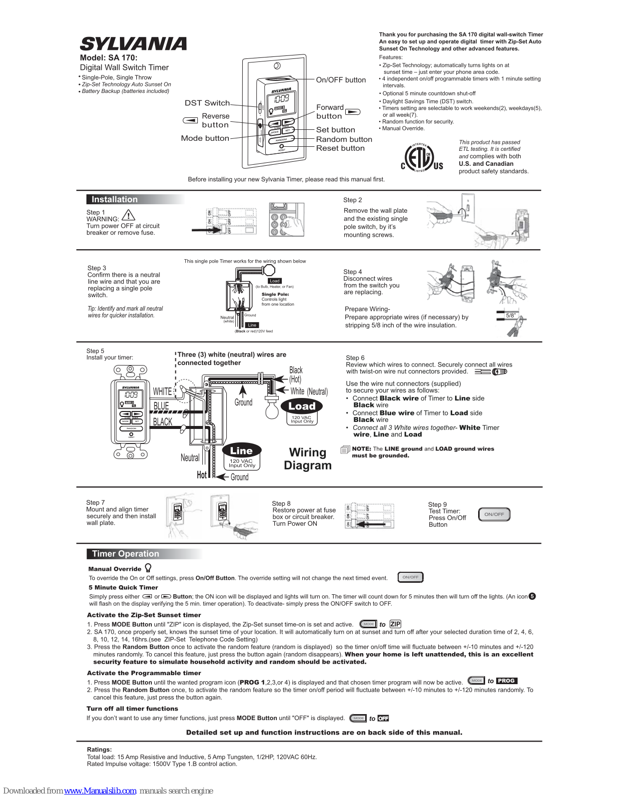 Sylvania SA 170 User Instructions