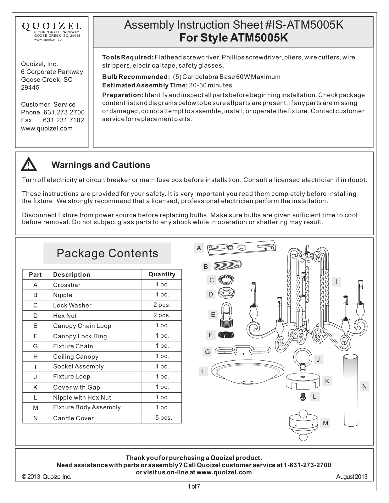 Quoizel ATM5005K User Manual