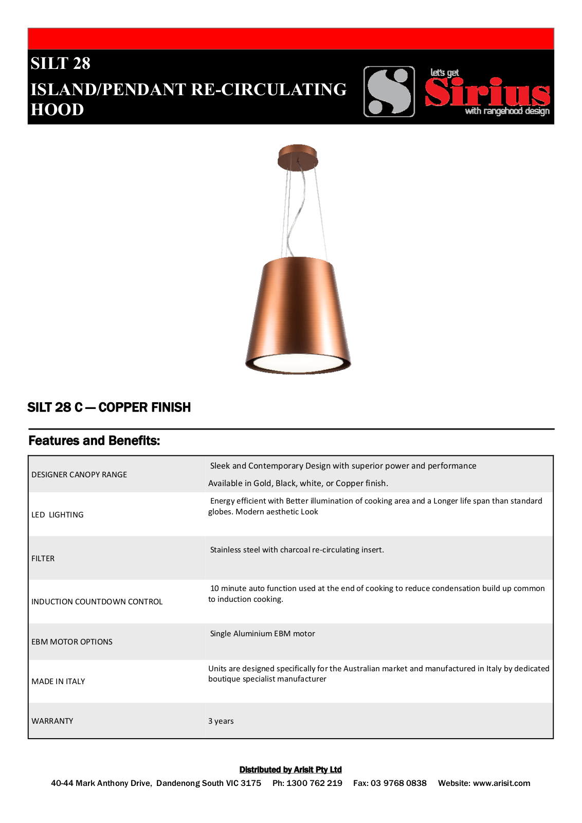 Sirius SILT28B, SILT28C, SILT28G Specifications Sheet