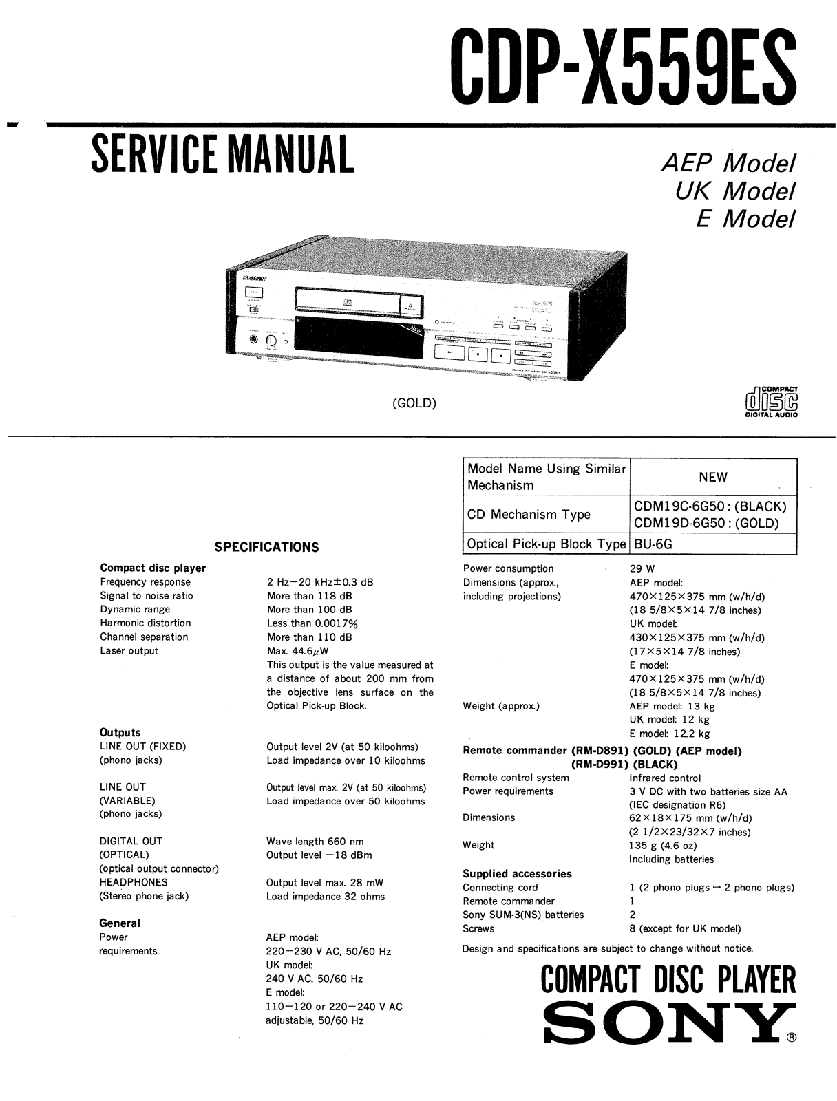 Sony CDPX-559-ES Service manual