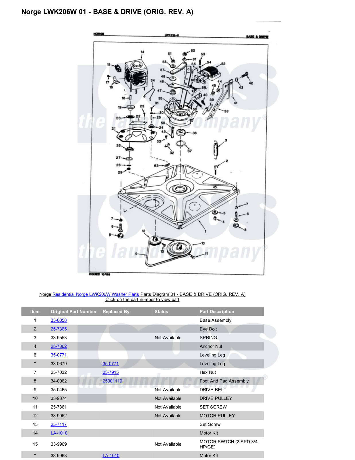 Norge LWK206W Parts Diagram