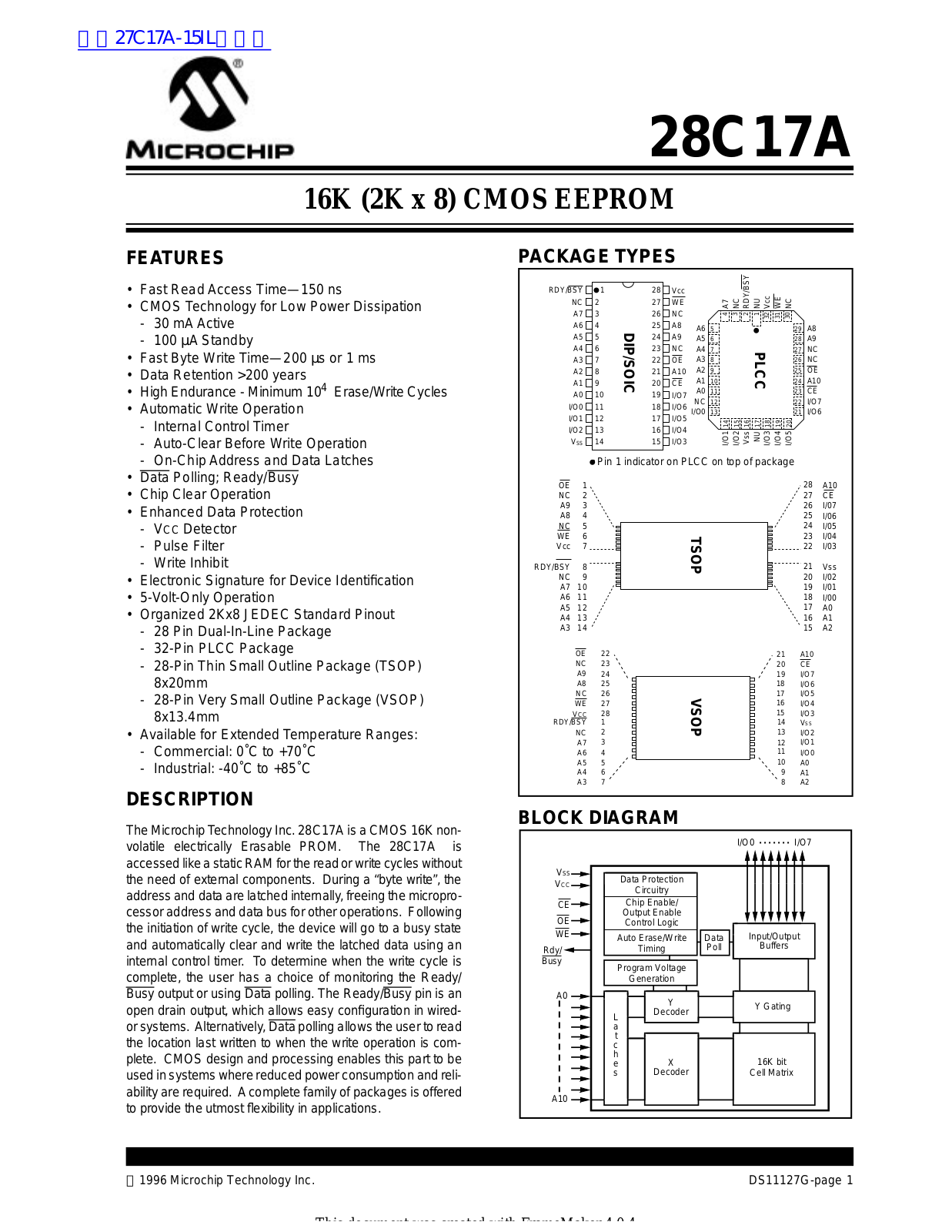 MICROCHIP 28C17A Technical data