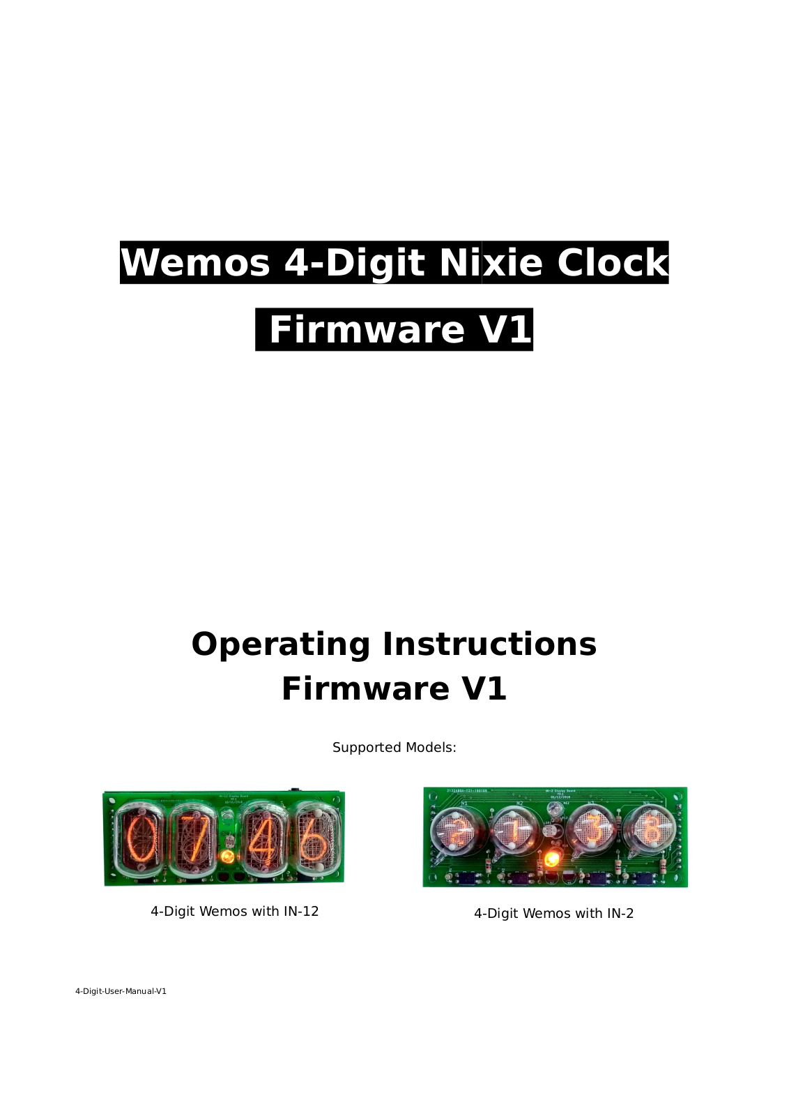 Nixie Clock Wemos, Wemos IN-12, Wemos IN-2 User Manual - ManualMachine.com