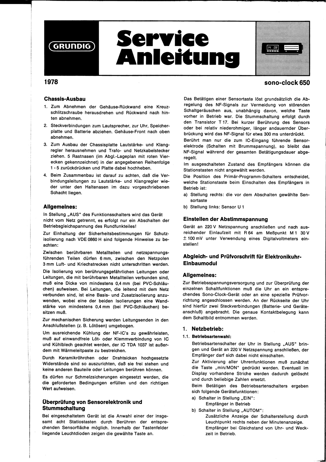 Grundig sono-clock 650 Service Manual