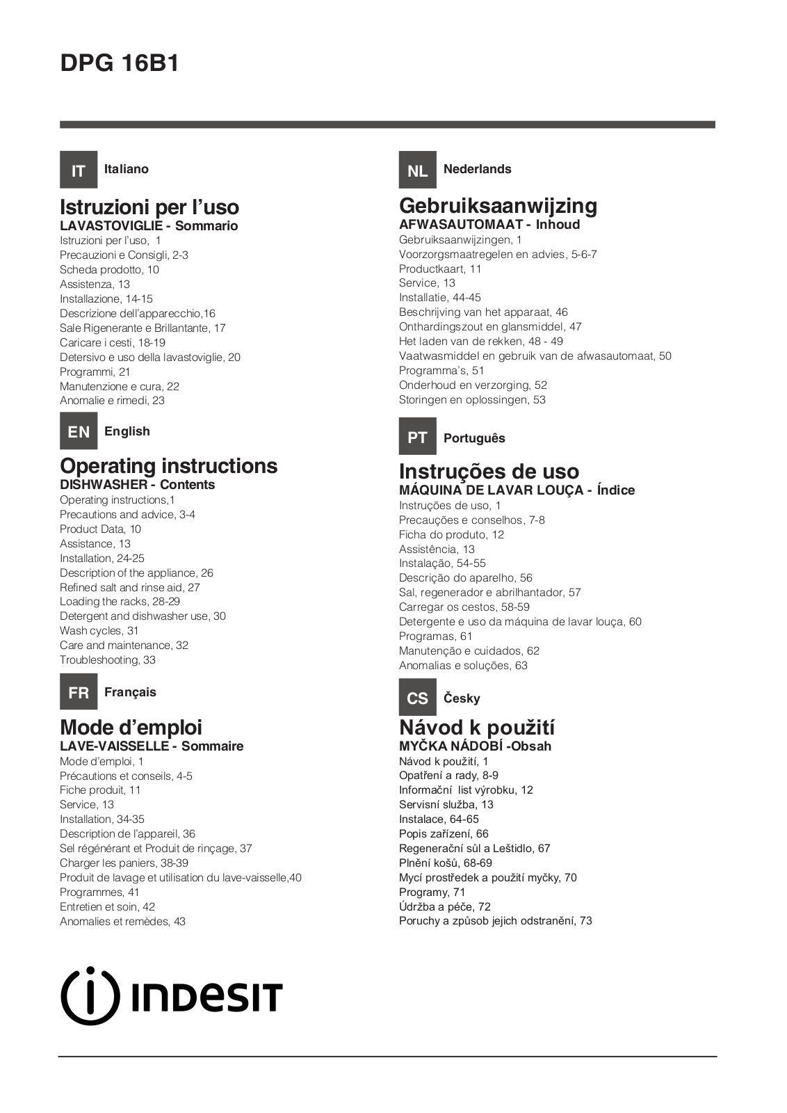 Indesit DPG 16B1 User Manual