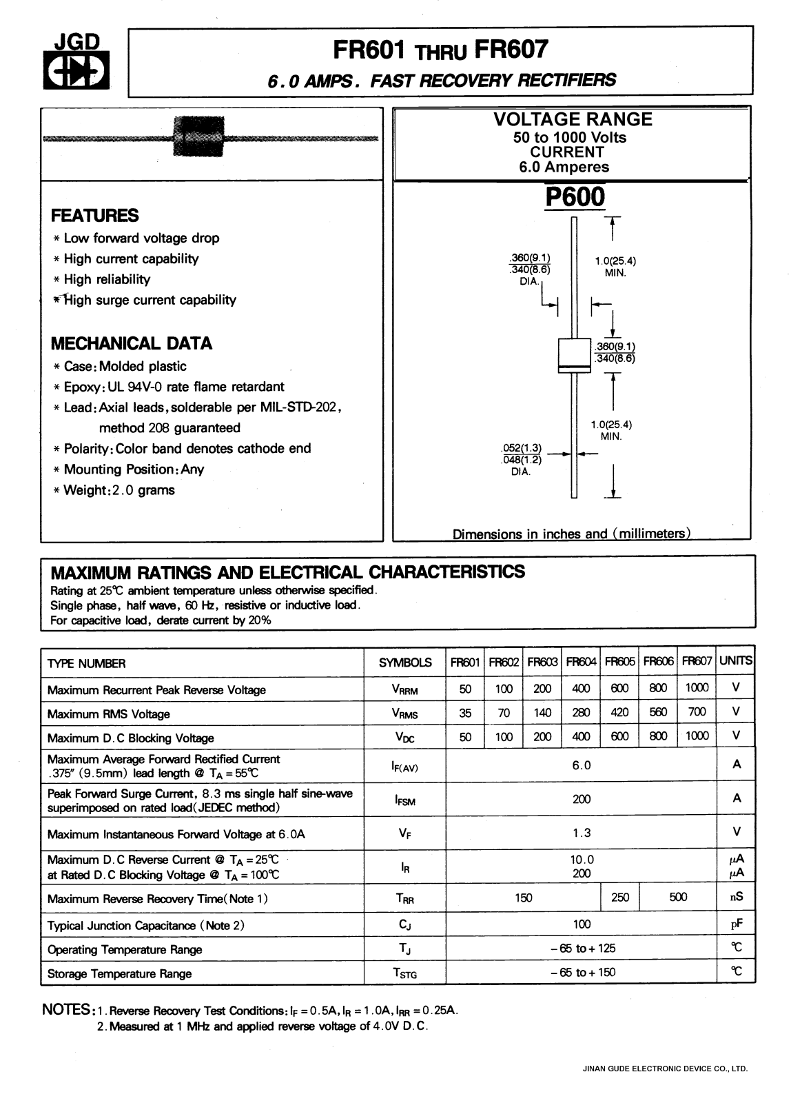 JGD FR602, FR607, FR604, FR603, FR605 Datasheet