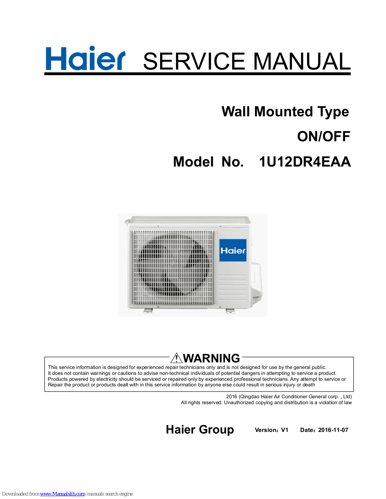 Haier 1U12DR4EAA Service Manual