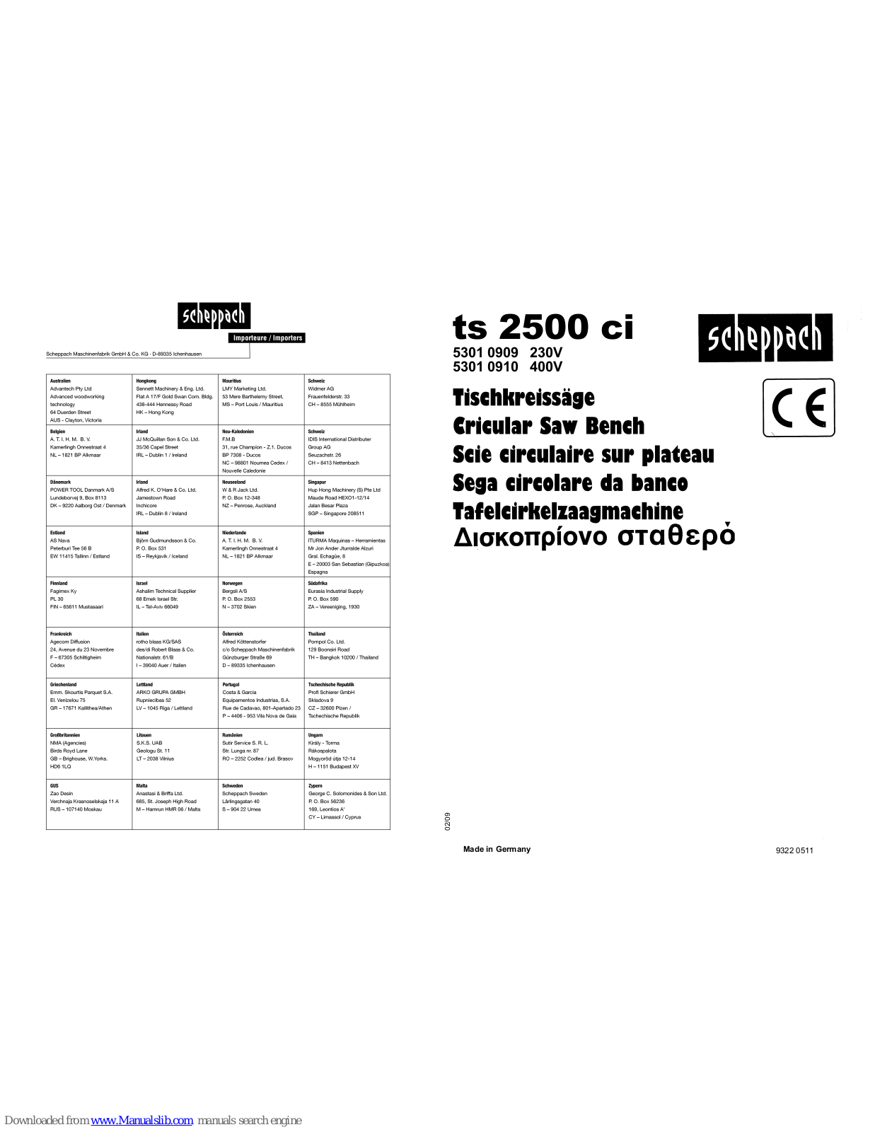 Scheppach ts 2500 ci Operating Instructions Manual - ManualMachine.com