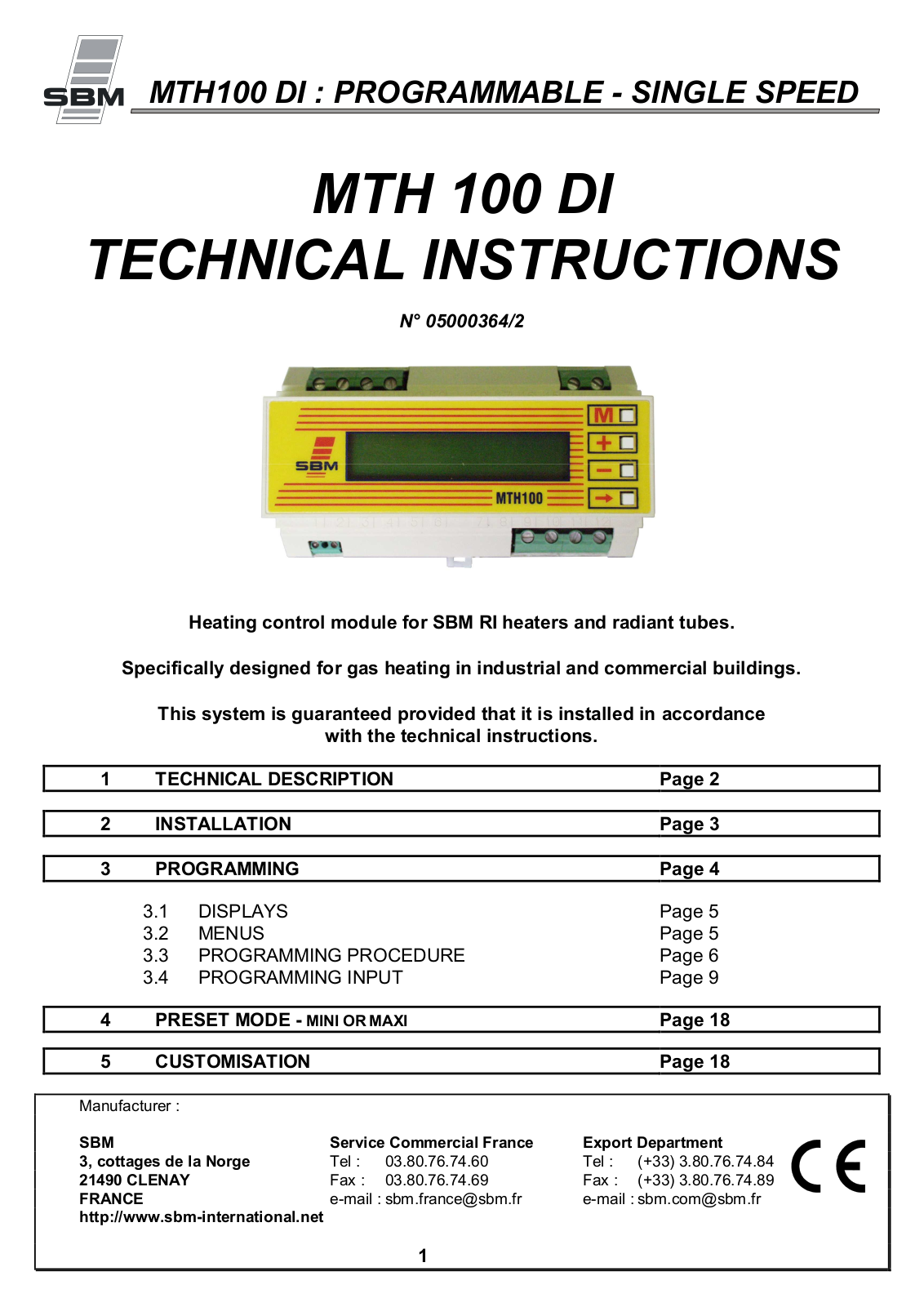 SBM MTH 100 DI Technical Instructions - ManualMachine.com
