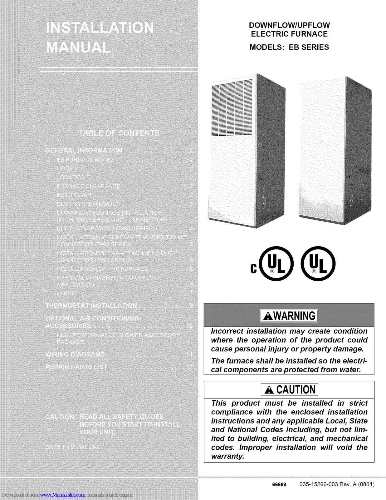 Evcon EB12B, EB17B, EB15B, EB20B, EB23B Installation Manual - ManualMachine.com