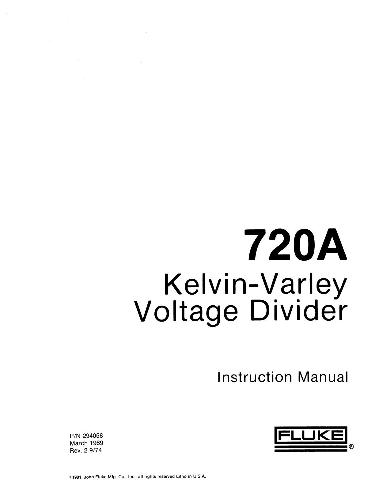 Fluke 720A User Manual