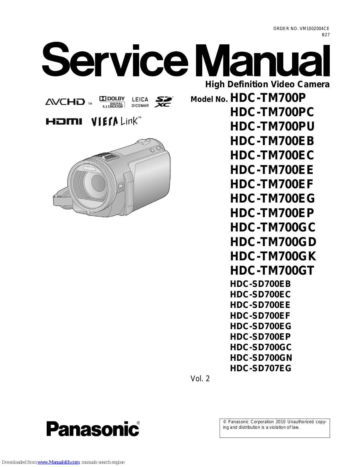 Panasonic HDC-TM700EC, HDC-TM700PU, HDC-TM700EE, HDC-TM700EF, HDC-TM700EG Service Manual