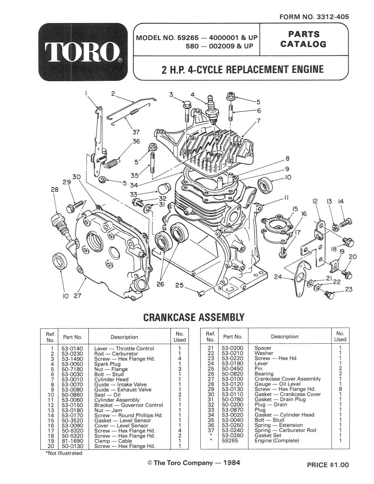 Toro 59265 Parts Catalogue